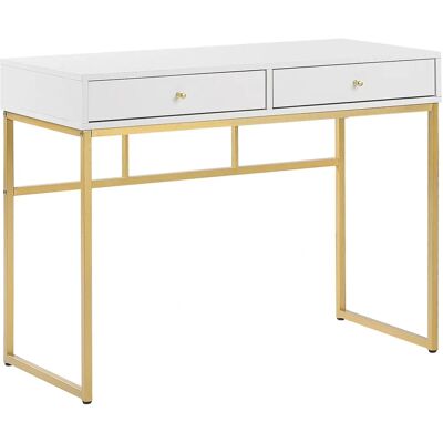 Beliani Table Console Blanche - 2 Tiroirs - 100x50cm - Glamour - Publicité Beliani Table Console Blanche - 2 Tiroirs - 100x50cm - Glamour - Publicité