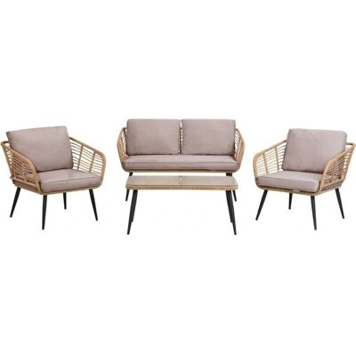 Beliani Set Divano da Giardino Beige Chiaro Rattan Finto - Set da Esterno Beliani Set Divano da Giardino Beige Chiaro Rattan Finto - Set da Esterno