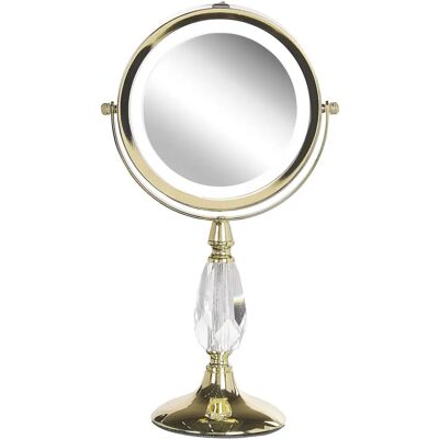 Beliani Schminkspiegel Gold Eisen Metallrahmen ø 13 cm mit LED-Licht 1x/5x Vergrößerung - Schminkspiegel Beliani Schminkspiegel Gold Eisen Metallrahmen ø 13 cm mit LED-Licht 1x/5x Vergrößerung - Schminkspiegel
