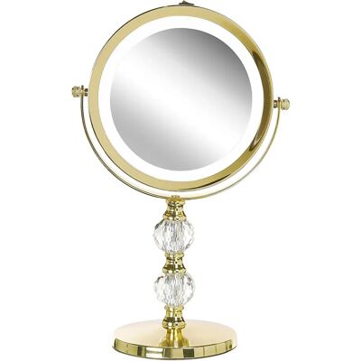 Beliani Gold Make-up Spiegel - Doppelseite LED 1x/5x - 13cm Beliani Gold Make-up Spiegel - Doppelseite LED 1x/5x - 13cm