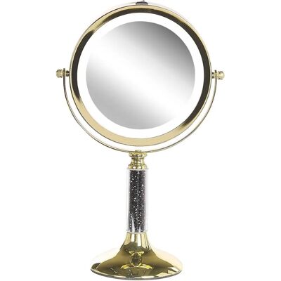 Beliani Make-up Spiegel Gold Eisen Metallrahmen ø 13 cm mit LED-Licht 1x/5x Vergrößerung Doppelseitig Kosmetik Tisch Beliani Make-up Spiegel Gold Eisen Metallrahmen ø 13 cm mit LED-Licht 1x/5x Vergrößerung Doppelseitig Kosmetik Tisch