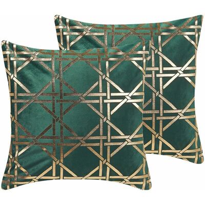 Beliani Set di 2 Cuscini - Motivo Geometrico - 45 x 45 cm - Verde Scuro Beliani Set di 2 Cuscini - Motivo Geometrico - 45 x 45 cm - Verde Scuro