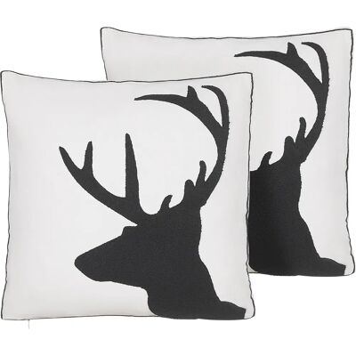 Beliani Set aus 2 Baumwollkissen mit Rentier-Motiv 45 x 45 cm Beliani Set aus 2 Baumwollkissen mit Rentier-Motiv 45 x 45 cm