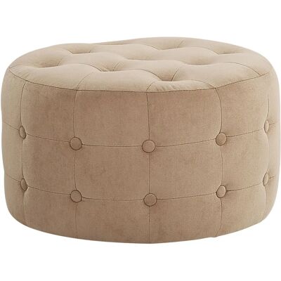 Taburete de terciopelo beige redondo con botones tapizados en glamour para sala de estar Taburete de terciopelo beige redondo con botones tapizados en glamour para sala de estar