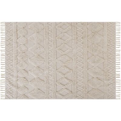 Alfombra de algodón Beliani - Beige con patrón geométrico - 160x230cm - Alfombra Alfombra de algodón Beliani - Beige con patrón geométrico - 160x230cm - Alfombra