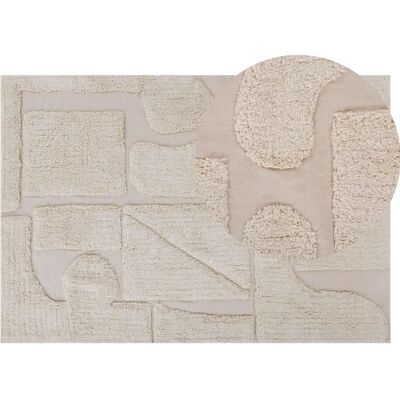 Alfombra de algodón beige Beliani - 140x200 cm - Moderna, Suave, Diseño Abstracto Alfombra de algodón beige Beliani - 140x200 cm - Moderna, Suave, Diseño Abstracto