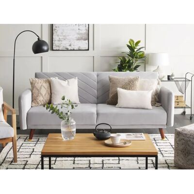 Sofá cama Beliani - Terciopelo gris claro, 3 plazas, estilo moderno Sofá cama Beliani - Terciopelo gris claro, 3 plazas, estilo moderno