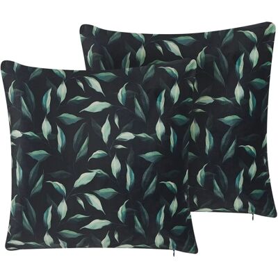 Beliani Ensemble de 2 Coussins en Velours Motif Feuilles 45 x 45 cm Vert et Noir - Coussins - Publicité Beliani Ensemble de 2 Coussins en Velours Motif Feuilles 45 x 45 cm Vert et Noir - Coussins - Publicité