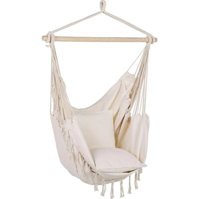 Sedia sospesa Beliani - Cotone poliestere beige per interno esterno Boho Sedia sospesa Beliani - Cotone poliestere beige per interno esterno Boho