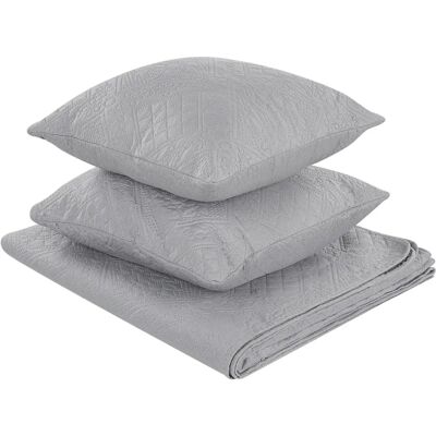 Revetement de lit gris en polyester Beliani 160 x 220 cm avec coussins - Revetement - Publicité Revetement de lit gris en polyester Beliani 160 x 220 cm avec coussins - Revetement - Publicité