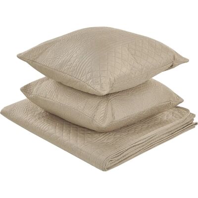 Beliani Peite taupe polyester kangas 160 x 220 cm tyynyillä koristepeite makuuhuoneeseen Beliani Peite taupe polyester kangas 160 x 220 cm tyynyillä koristepeite makuuhuoneeseen