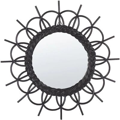 Beliani Wandspiegel Schwarz Rattan Rahmen - 60 cm Modernes Sonnenstrahldesign Beliani Wandspiegel Schwarz Rattan Rahmen - 60 cm Modernes Sonnenstrahldesign
