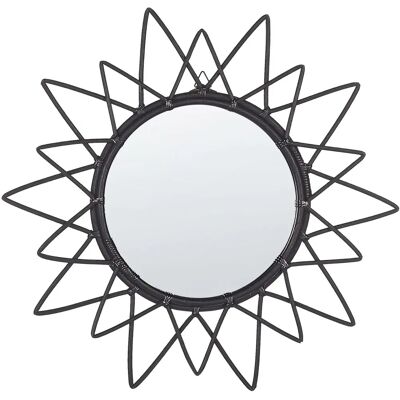 Beliani Wall Mirror Black Rattan Frame - Wall Mirror Beliani Wall Mirror Black Rattan Frame - Wall Mirror
