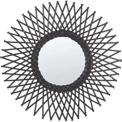Beliani Wandspiegel Schwarz Rattan 60 cm Boho Sonnenform Beliani Wandspiegel Schwarz Rattan 60 cm Boho Sonnenform
