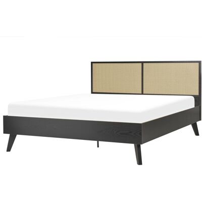 Beliani Paneelisänky Musta Rattan Lastulevy EU King Size - Panel Bed Beliani Paneelisänky Musta Rattan Lastulevy EU King Size - Panel Bed