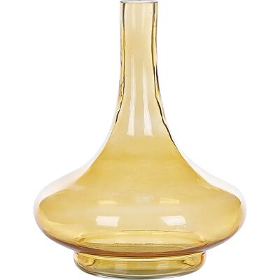 Vase Décoratif en Verre Jaune Beliani - Forme de Bouteille 30cm - Publicité Vase Décoratif en Verre Jaune Beliani - Forme de Bouteille 30cm - Publicité