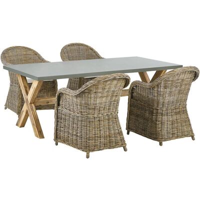 Beliani Gartentisch- und Stuhlsatz - 4 Personen, Beton & Rattan Beliani Gartentisch- und Stuhlsatz - 4 Personen, Beton & Rattan