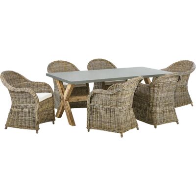 Beliani Gartentisch-Set Naturbeton 6 Rattanstolar - Esstisch Beliani Gartentisch-Set Naturbeton 6 Rattanstolar - Esstisch