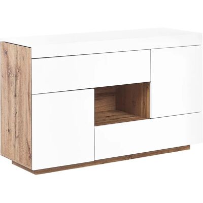 Beliani Lipasto ja Työpöytä - Valkoinen ja Vaalea Puu MDF 2-in-1 Beliani Lipasto ja Työpöytä - Valkoinen ja Vaalea Puu MDF 2-in-1