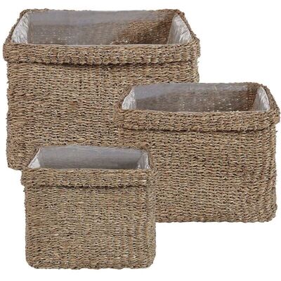Beliani Set aus 3 Pflanzgefäßen - Naturseagrass - Boho Stil Beliani Set aus 3 Pflanzgefäßen - Naturseagrass - Boho Stil