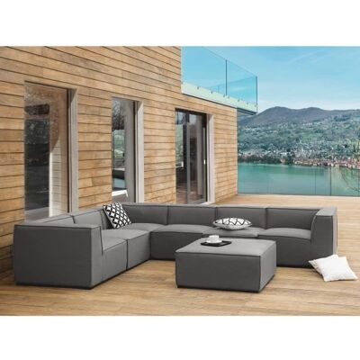 Beliani Set Divano Angolare Grigio Tessuto 7 Posti - Sofa Set Beliani Set Divano Angolare Grigio Tessuto 7 Posti - Sofa Set