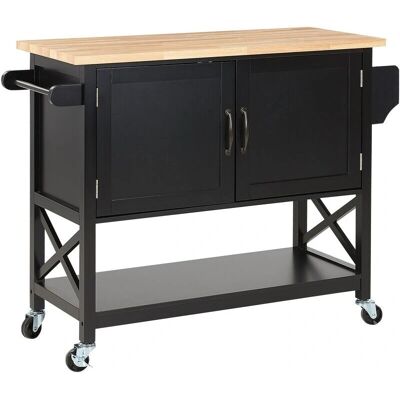 Beliani Küchentrolley Lichtes Holz-Top - Schwarzes MDF Schrank Beliani Küchentrolley Lichtes Holz-Top - Schwarzes MDF Schrank