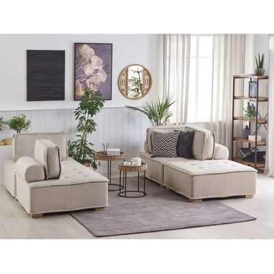 Conjunto de Sofás Beliani Beige Poliéster 300 x 200 cm Tapizado 4 Plazas Modular Escandinavo Moderno - Conjunto de Sofás Conjunto de Sofás Beliani Beige Poliéster 300 x 200 cm Tapizado 4 Plazas Modular Escandinavo Moderno - Conjunto de Sofás