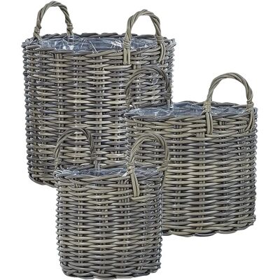 Set di 3 cestini in rattan PE Taupe - Interno Esterno Set di 3 cestini in rattan PE Taupe - Interno Esterno