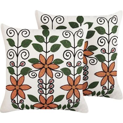 Coussins en Coton à Motif Floral Beliani - 50x50cm - Style Boho - Publicité Coussins en Coton à Motif Floral Beliani - 50x50cm - Style Boho - Publicité