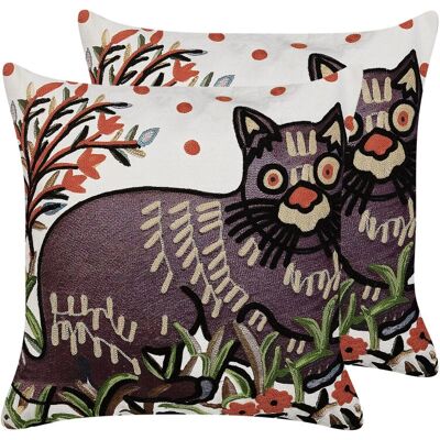 Conjunto de 2 Cojines Bordados de Gato - 50x50cm - Estilo Boho Conjunto de 2 Cojines Bordados de Gato - 50x50cm - Estilo Boho