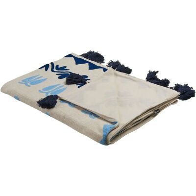 Beliani Modell 130x180cm Baumwolldecke Beige Blau - Decke Beliani Modell 130x180cm Baumwolldecke Beige Blau - Decke