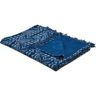 Beliani Baumwolldecke Marineblau - 130 x 180 cm Bettüberwurf Geometrisches Muster Afrikanischer Druck - Decke Beliani Baumwolldecke Marineblau - 130 x 180 cm Bettüberwurf Geometrisches Muster Afrikanischer Druck - Decke