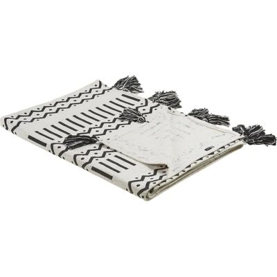 Beliani Cotton Blanket 130 x 180 cm Black and White - Blanket Beliani Cotton Blanket 130 x 180 cm Black and White - Blanket