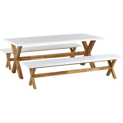 Set da Pranzo Esterno Beliani Cemento Fibra Legno di Acacia Chiaro 6 Persone - Set da Pranzo Set da Pranzo Esterno Beliani Cemento Fibra Legno di Acacia Chiaro 6 Persone - Set da Pranzo