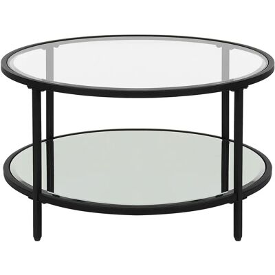 Table basse ronde en verre trempé noir avec miroir - Table de salon - Publicité Table basse ronde en verre trempé noir avec miroir - Table de salon - Publicité