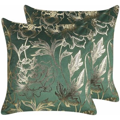 Beliani Juego de 2 Cojines Decorativos - Terciopelo Verde 45 x 45 cm Beliani Juego de 2 Cojines Decorativos - Terciopelo Verde 45 x 45 cm