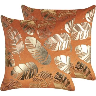 Beliani Ensemble de 2 Coussins Décoratifs Orange Velours - Accessoires de Décoration - Publicité Beliani Ensemble de 2 Coussins Décoratifs Orange Velours - Accessoires de Décoration - Publicité