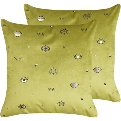 Beliani Ensemble de 2 Coussins Velours Vert Olive - Décoration - Publicité Beliani Ensemble de 2 Coussins Velours Vert Olive - Décoration - Publicité