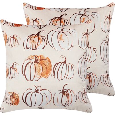 Beliani Coussins en Velours Beige avec Motif de Citrouille et Plante - Lot de 2 - Publicité Beliani Coussins en Velours Beige avec Motif de Citrouille et Plante - Lot de 2 - Publicité