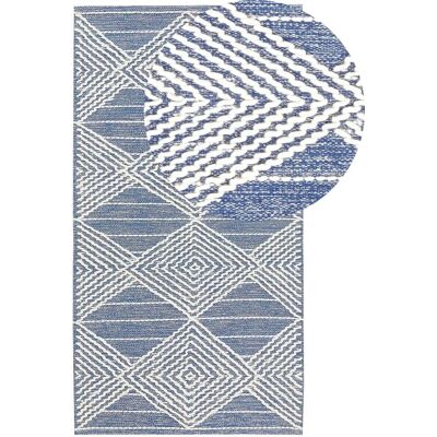 Beliani Alfombra de Lana Beige Claro y Azul - Area Rug Beliani Alfombra de Lana Beige Claro y Azul - Area Rug