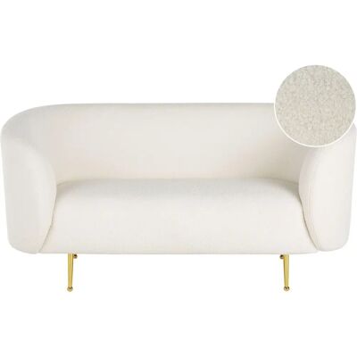 Beliani 2er Sofa Weiß Bouclé Stoff Weich Nubby Gold Füße - Sofa Beliani 2er Sofa Weiß Bouclé Stoff Weich Nubby Gold Füße - Sofa