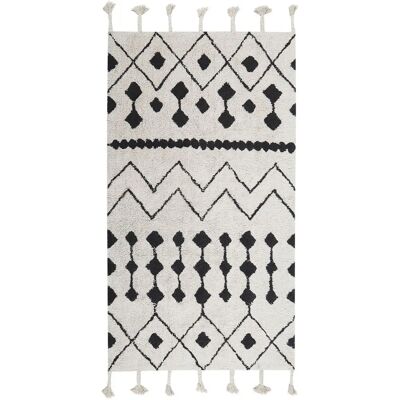 Alfombra de algodón blanco y negro 80 x 150 cm patrón geométrico - Alfombra Alfombra de algodón blanco y negro 80 x 150 cm patrón geométrico - Alfombra
