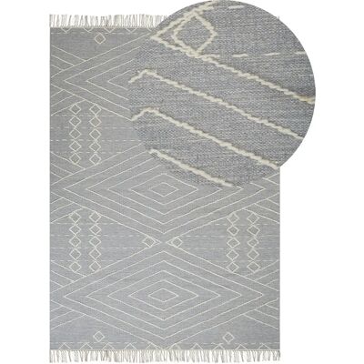 Beliani Matto Off-White Harmaa Puuvilla Villa 80 x 150 cm Geometrinen Kuosi Tribal Fringes - Matto Beliani Matto Off-White Harmaa Puuvilla Villa 80 x 150 cm Geometrinen Kuosi Tribal Fringes - Matto