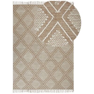 Alfombra Beliani Beige y Blanco de Algodón y Lana 160 x 230 cm Patrón Geométrico - Alfombra Alfombra Beliani Beige y Blanco de Algodón y Lana 160 x 230 cm Patrón Geométrico - Alfombra
