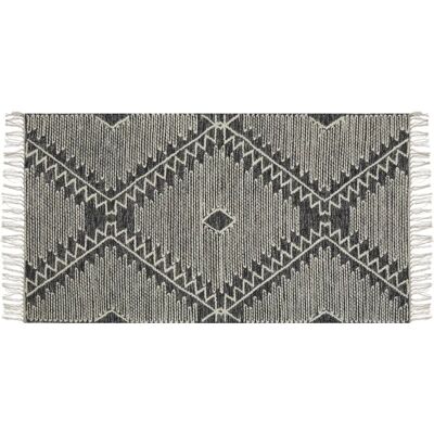 Alfombra Beliani de algodón negro, blanco y crema 80 x 150 cm Patrón geométrico tribal oriental - Alfombra Alfombra Beliani de algodón negro, blanco y crema 80 x 150 cm Patrón geométrico tribal oriental - Alfombra