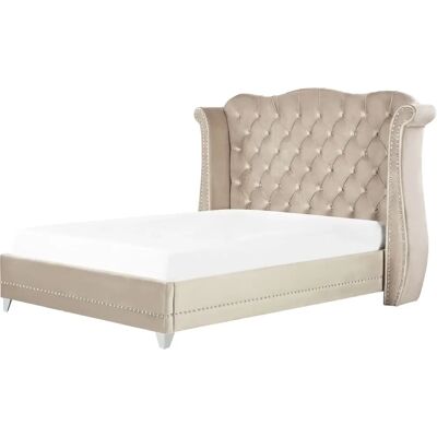Beliani Sänky AYETTE Sametti EU Super King - Sänky, Beige, 180x200cm, Pääntuki napitetut napit Beliani Sänky AYETTE Sametti EU Super King - Sänky, Beige, 180x200cm, Pääntuki napitetut napit