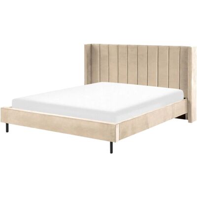 Beliani Super King Sänky Beigen Samet VILLETTE - Sänky Beliani Super King Sänky Beigen Samet VILLETTE - Sänky