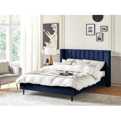 Beliani King Size Sänky Navy Blue Velour - Sänky Beliani King Size Sänky Navy Blue Velour - Sänky