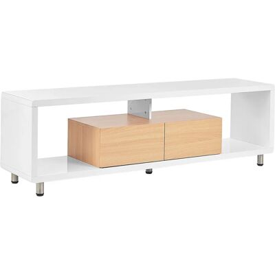 Beliani Valkoinen MDF TV-taso vaalealla puulla - 39x50x159 cm Beliani Valkoinen MDF TV-taso vaalealla puulla - 39x50x159 cm