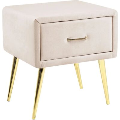 Mesita de noche de terciopelo beige claro - Mueble para dormitorio Mesita de noche de terciopelo beige claro - Mueble para dormitorio